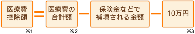医療費控除額 医療費の合計額 保険金などで補填される金額 10万円